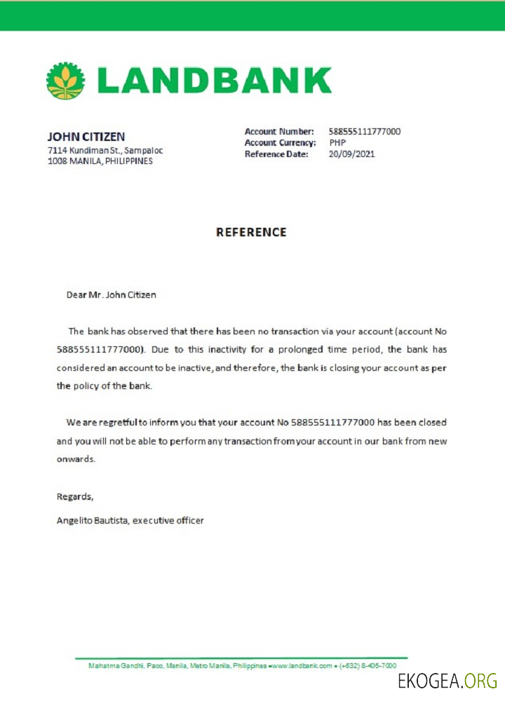 Référence Philippines , Land Bank , closure